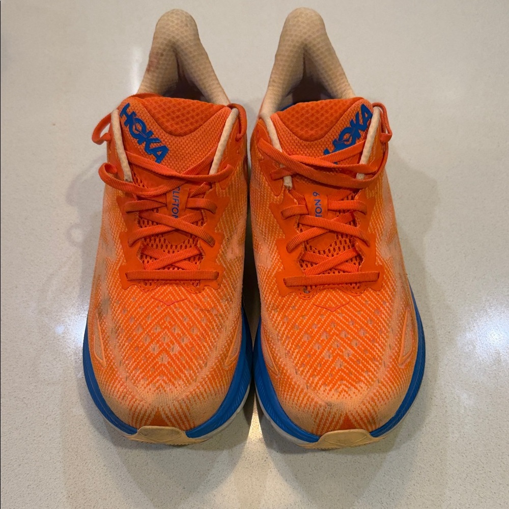 Hoka Vibrant Orange and Blue Sneakers